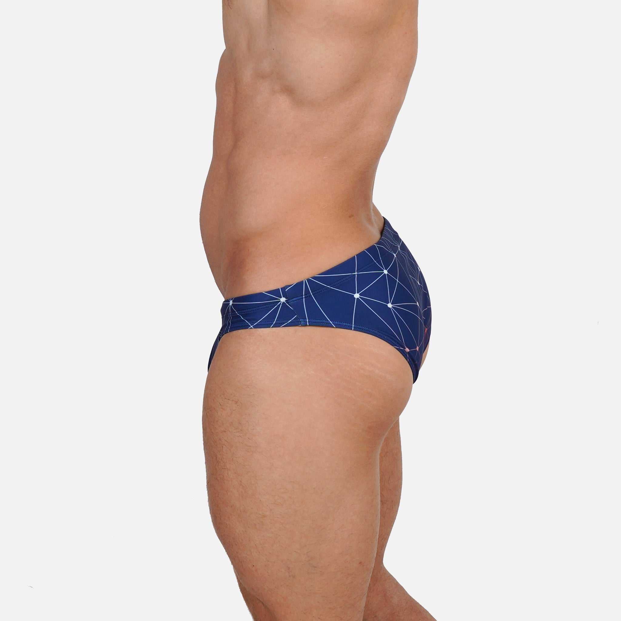 Model wearing Bikini Caio Brazilian swim brief in Celestial Azure (blue)