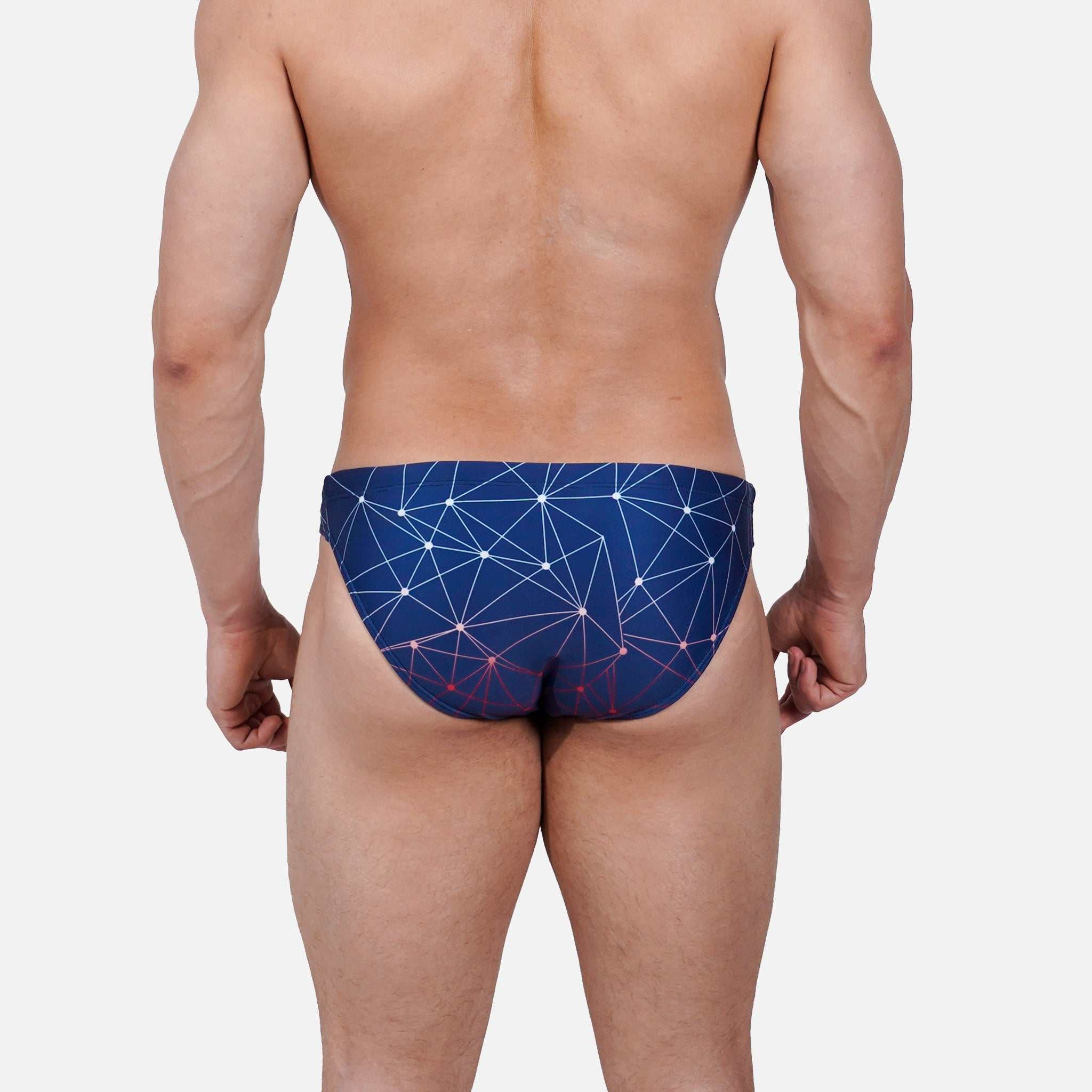 Model wearing Bikini Caio Brazilian swim brief in Celestial Azure (blue)