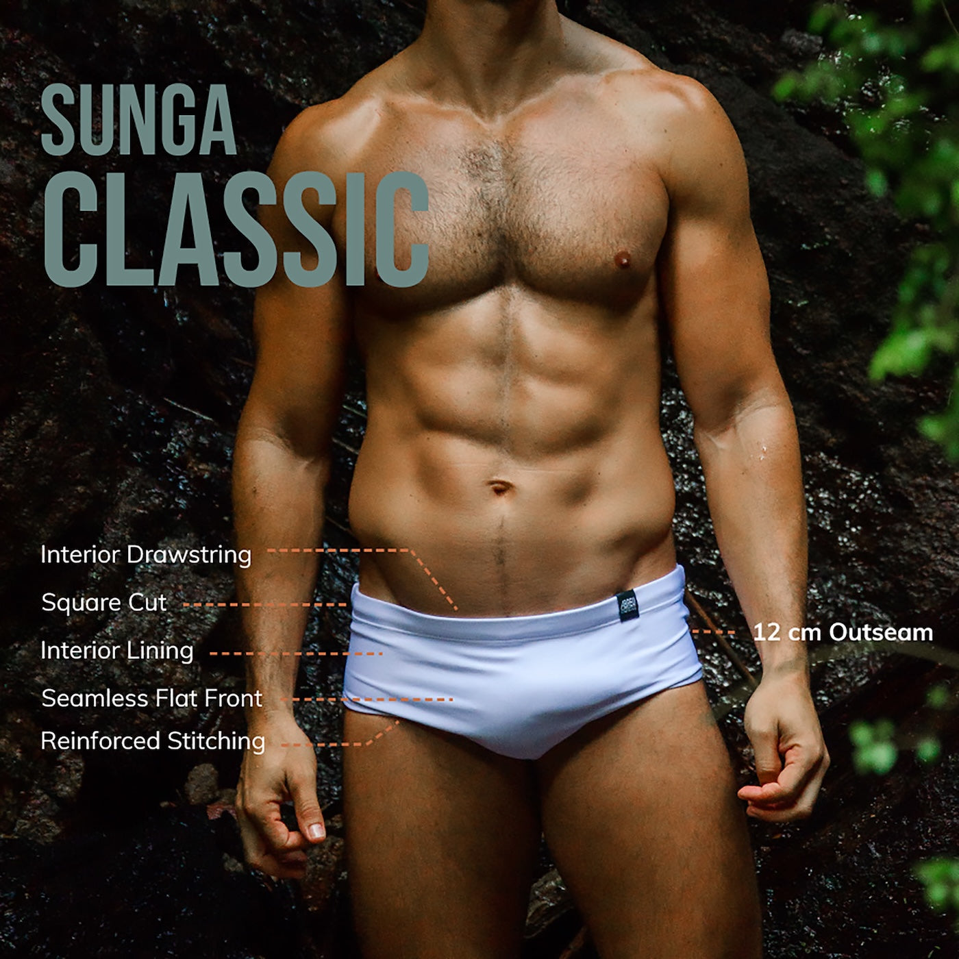 Classic Cut Men's Swim Brief informative picture. The OG of Men's Sungas.