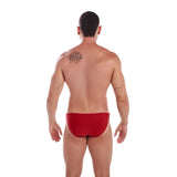 Caio Bikini Merlot men's Brazilian swim brief in deep wine red — back view