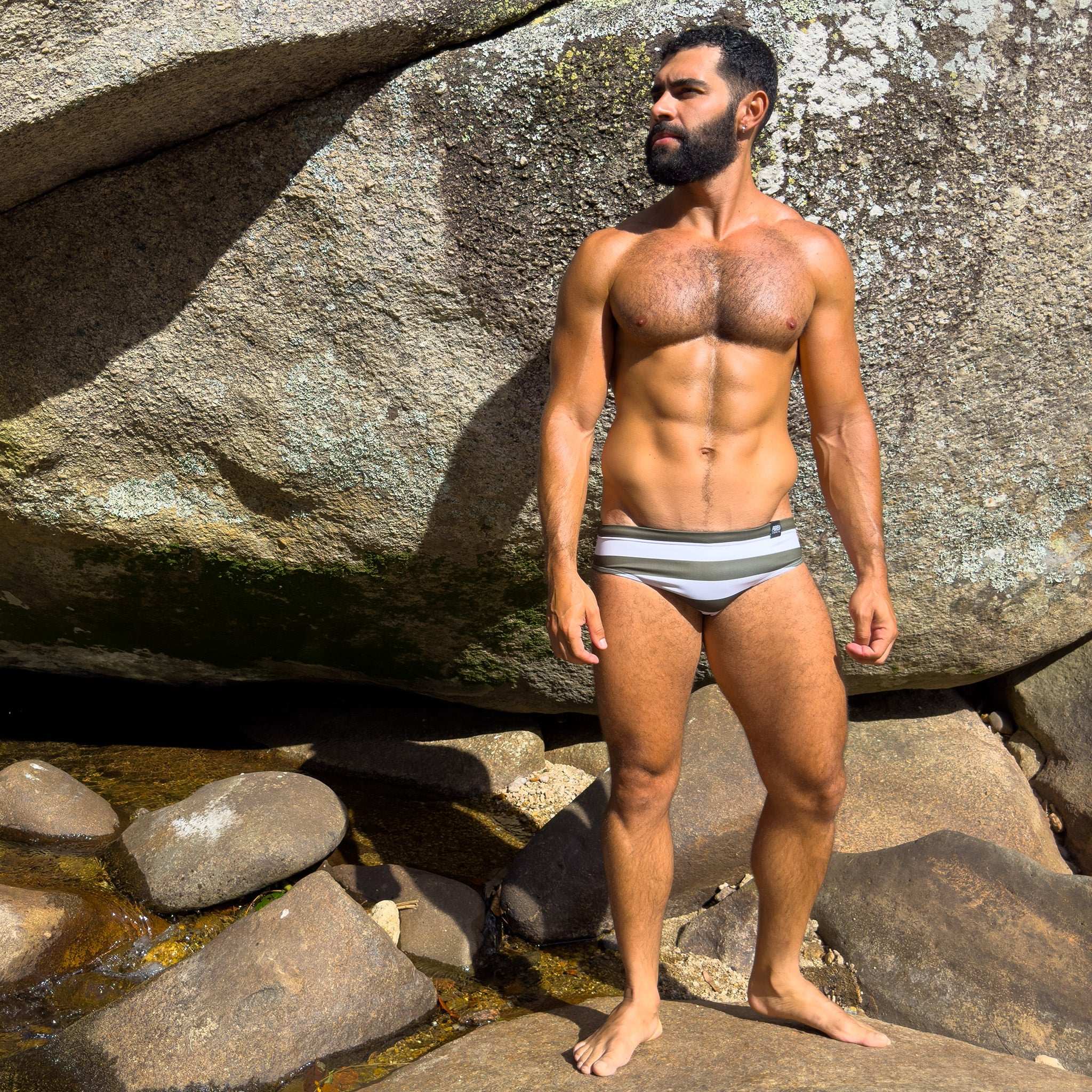 Swim Brief | Slim | Olive & Blanco Horizontal  - Authentic Brazilian Sunga