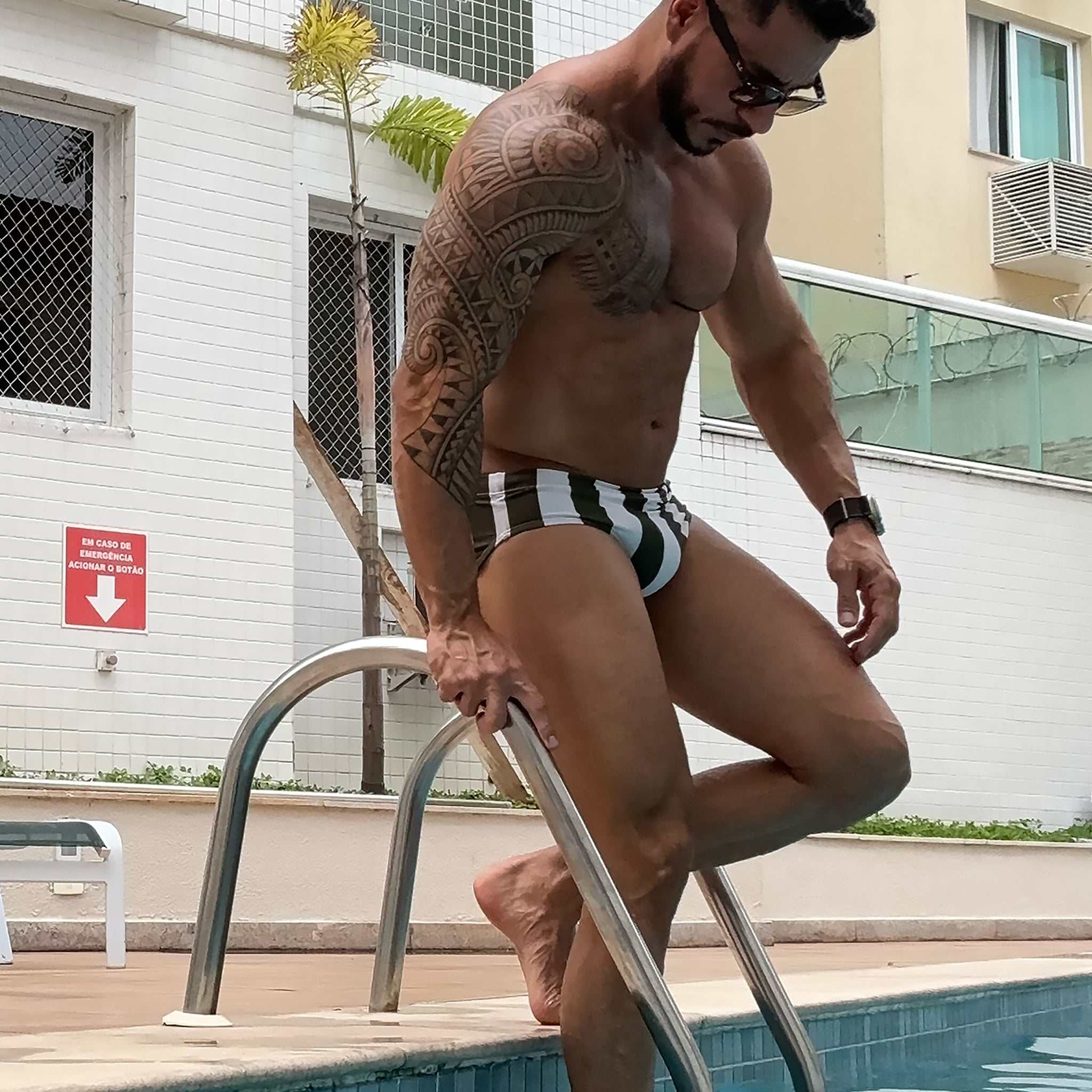 Swim Brief | Slim | Olive & Blanco Vertical  Authentic Brazilian Sunga